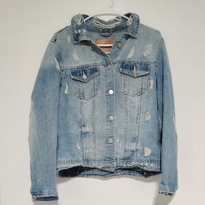 one 5 one Faded Blue Ripped Denim Jacket